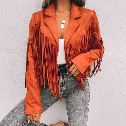 Oversized Solid Fringed Long Sleeve Jacket