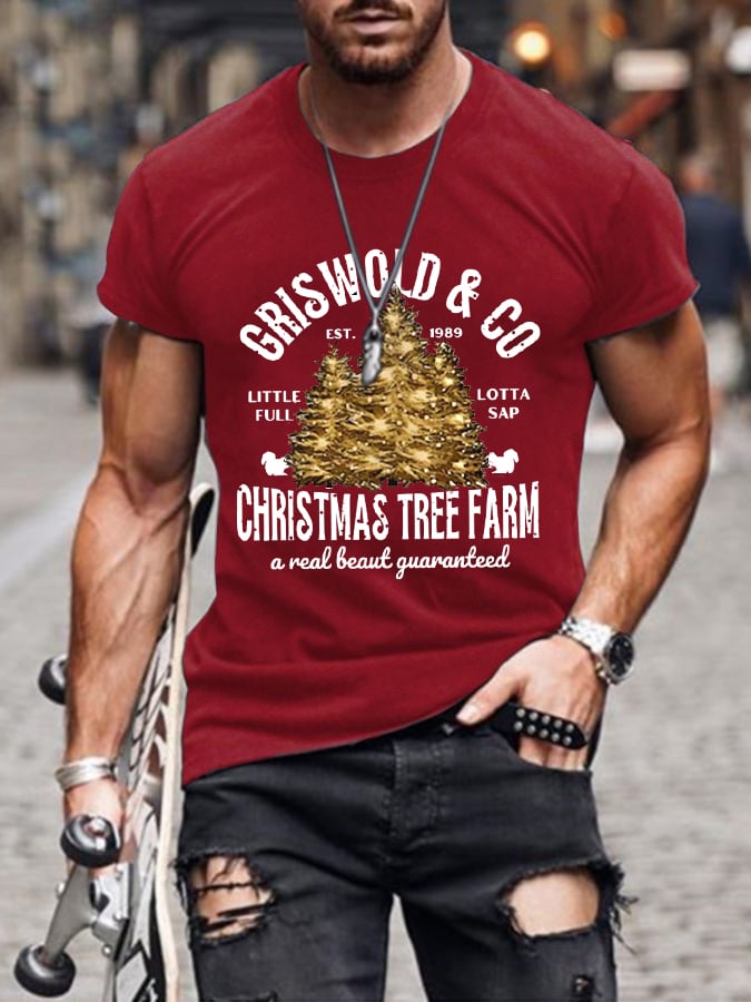 Men's Griswold & Co Est 1989 Christmas Tree Farm Print Short Sleeve T-Shirt