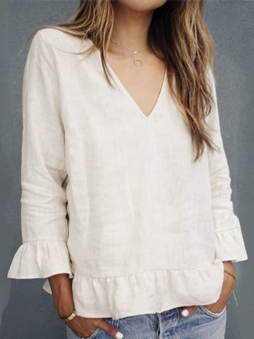 Women's Loose Linen V-Neck Shirt