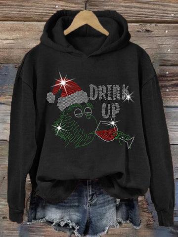 Women's Christmas Drink Up Printed Hoodie