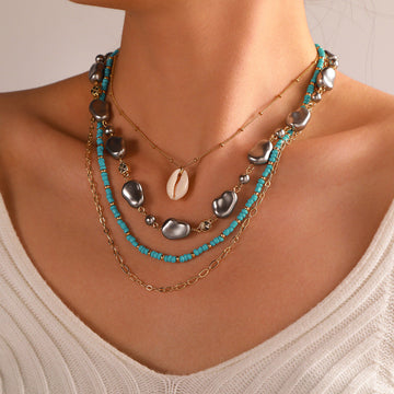 Wisherryy Layered Shell Clavicle Necklace