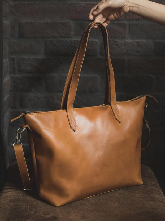 European and American vintage oil wax leather large capacity tote bag