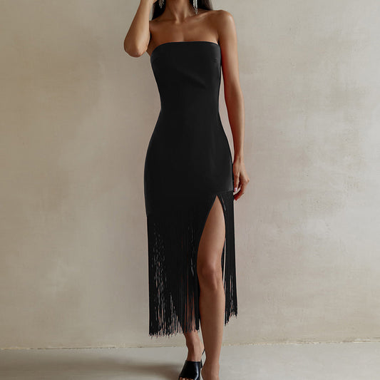 Off Shoulder Fringe Hem Dress