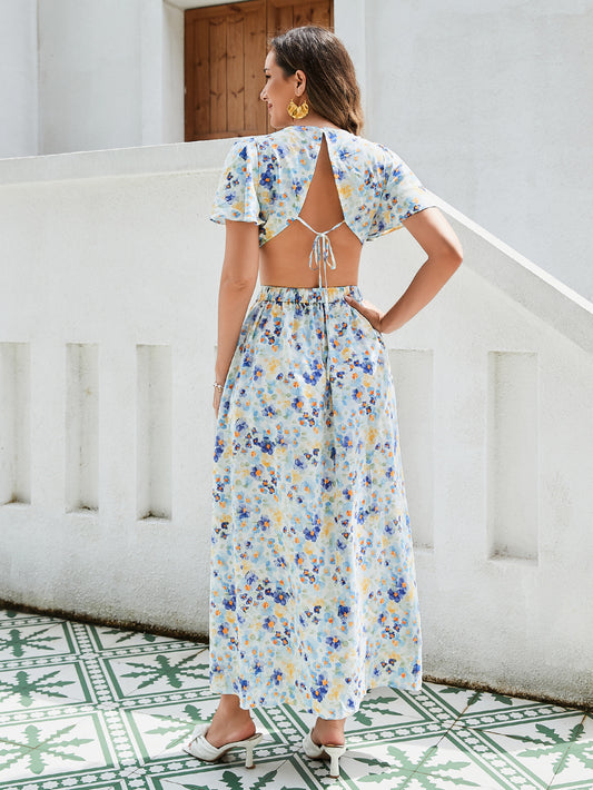 Floral Ruffle Sleeve Maxi Dress