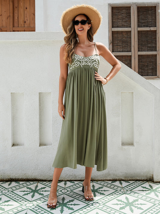 Halter Embroidered Midi Dress