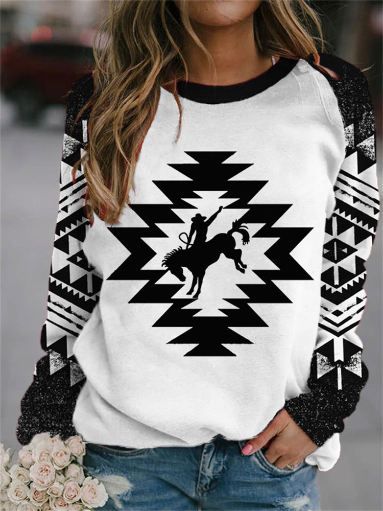 Horse Lover Western Aztec Patchwork Sweatshirt