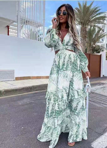 Boheme Chic Summer Long Sleeve V Neck Maxi Dress