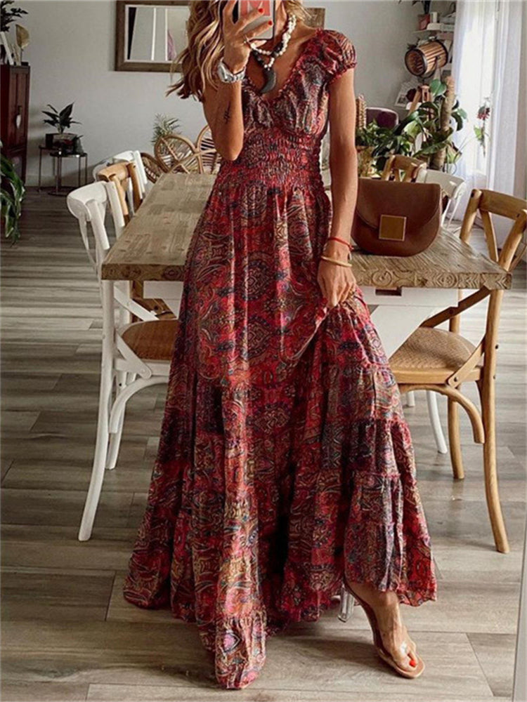 Boho Floral Ruffle Tiered Maxi Dress