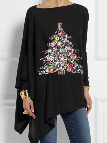 Women's Shiny Christmas Tree Print Casual Irregular Top