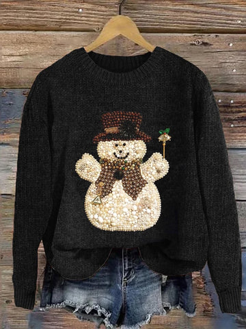 Women's Christmas Jewelry Snowman Print Sweater