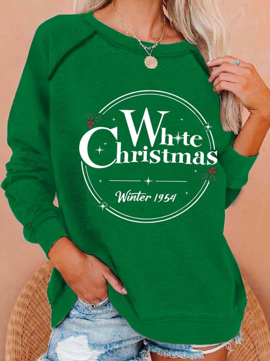 Women White Christmas Print Casual Sweatshirt