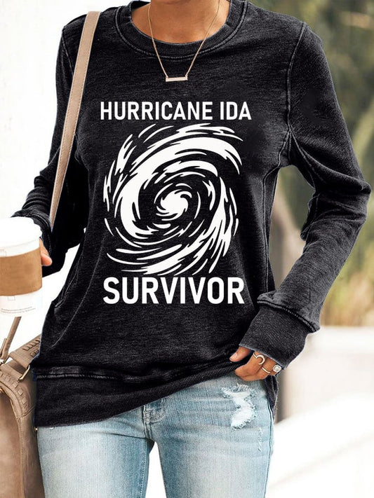 Hurricane Ida Survivor Print Casual Long Sleeve Hoodie