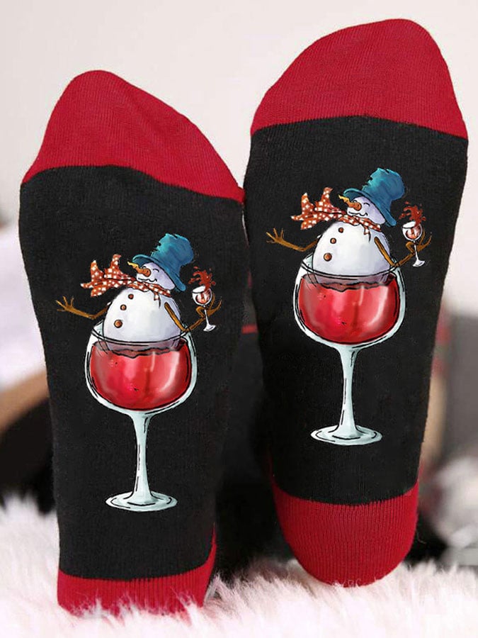 Snowman Wine Unisex Crew Socks