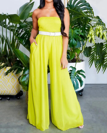 Fashion Loose Solid Color Wide-leg Jumpsuit(Without Belt)