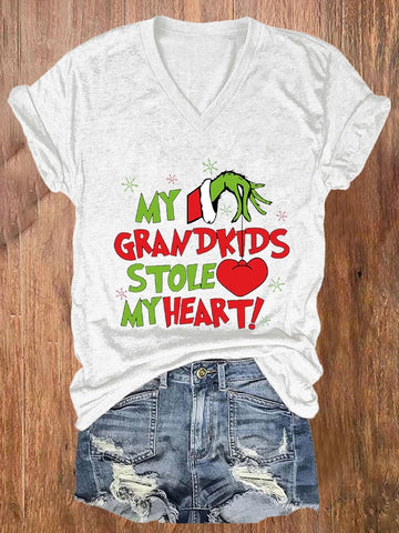 Women's My Grandkids Stole My Heart Print Casual T-Shirt