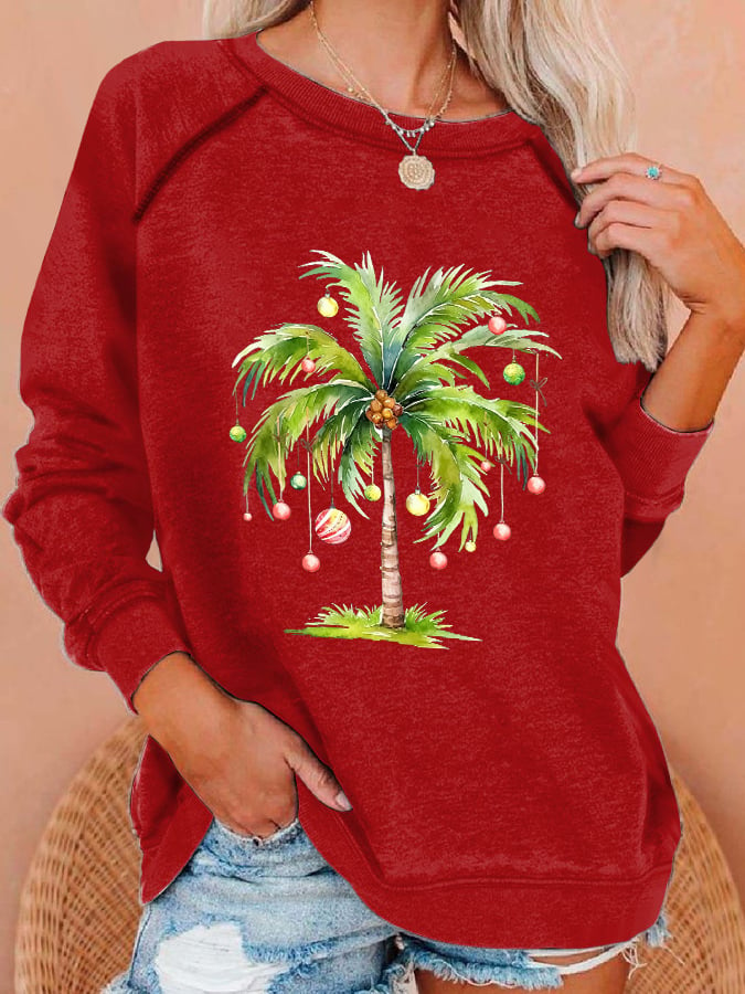 Women'S Casual Christmas Palm Tree Printed Long Sleeve Sweatshirt