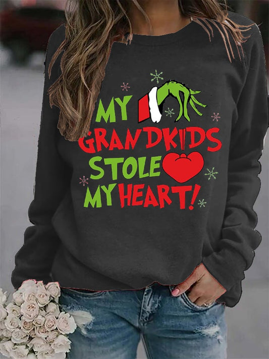 Women's My Grandkids Stole My Heart Christmas Print Casual Sweatshirt