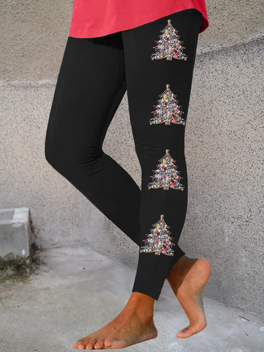 Women's Shiny Christmas Tree Print Leggings