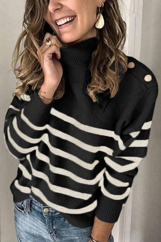 🔥Christmas Sale 🎁🎄-50% OFF-Button Design Striped Sweater