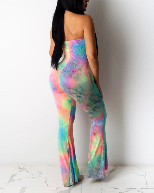 Tie-dye Tube Top Flared Jumpsuit