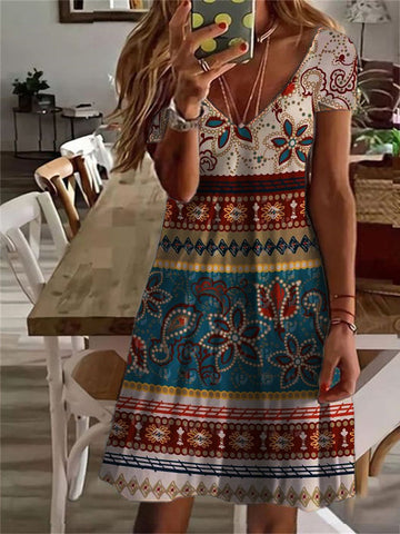 Boho Ethnic Paisley Print Midi Dress