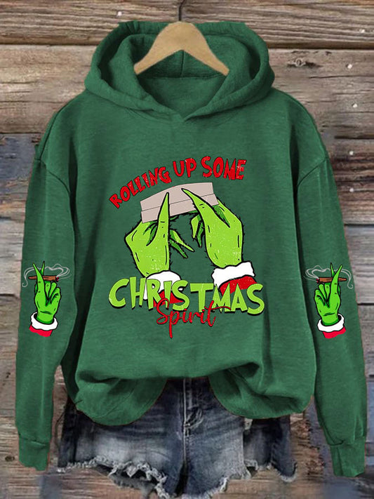 Women's Rolling Up Some Christmas Spirit Print Hooded Sweatshirt