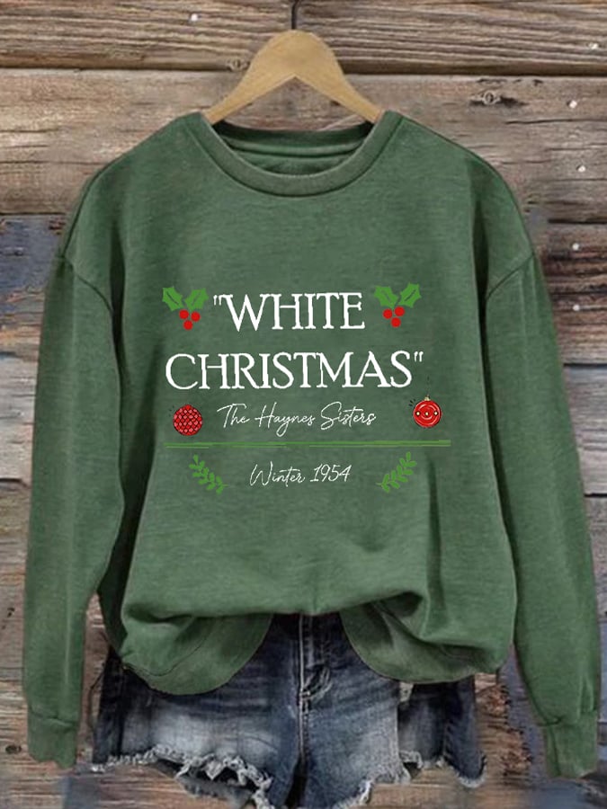 Women'S Casual White Christmas Printed Long Sleeve Sweatshirt