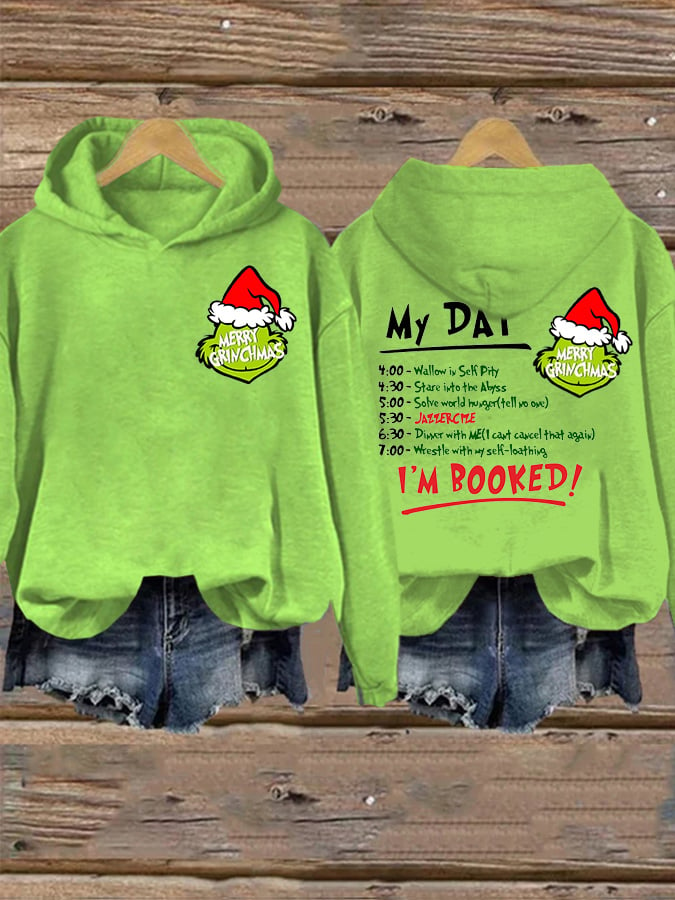 Women's My Day I'm Booked Christmas Print Casual Hoodie