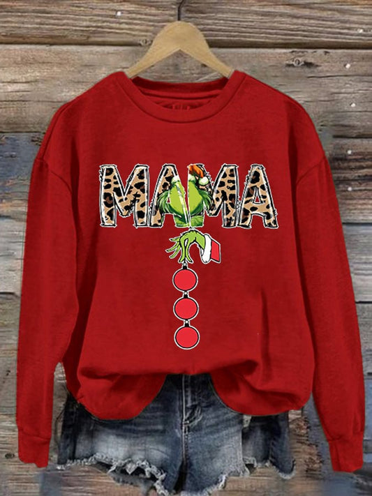 Women's Christmas Mom Print Round Neck Sweatshirt