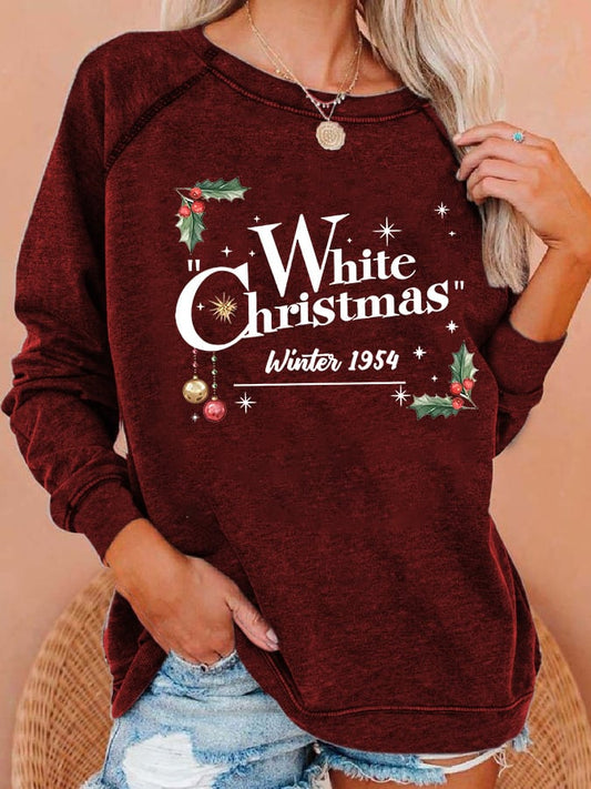 Women White Christmas Print Casual Sweatshirt