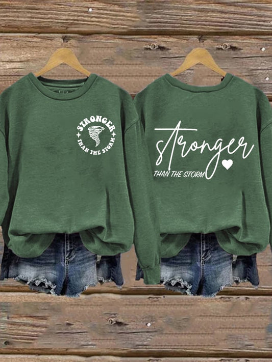 Women's Stronger Than The Storm Print Round Neck Sweatshirt