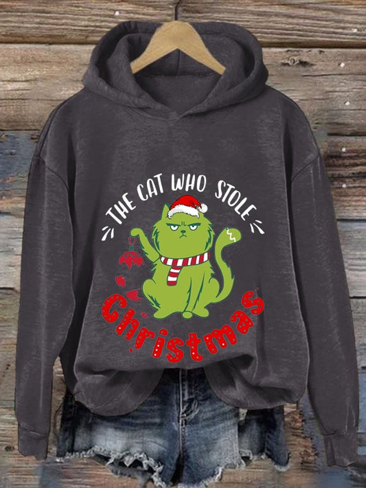 Women's The Cat Who Stole Christmas Print Casual Hoodie