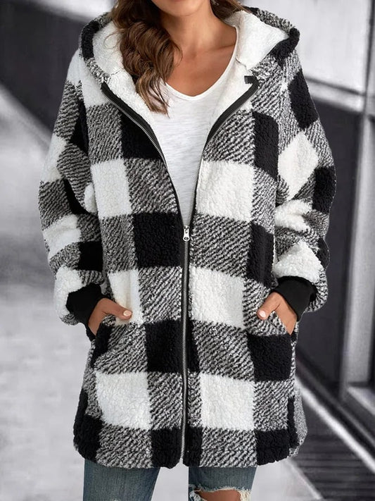 🔥Black Friday Sale 🎁-Women Oversized Hoodie Plaid Loose Overcoat （Buy 2 Free Shiping）