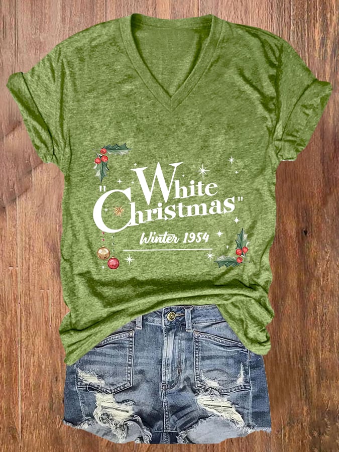 Women'S White Christmas Printed Casual T-Shirt