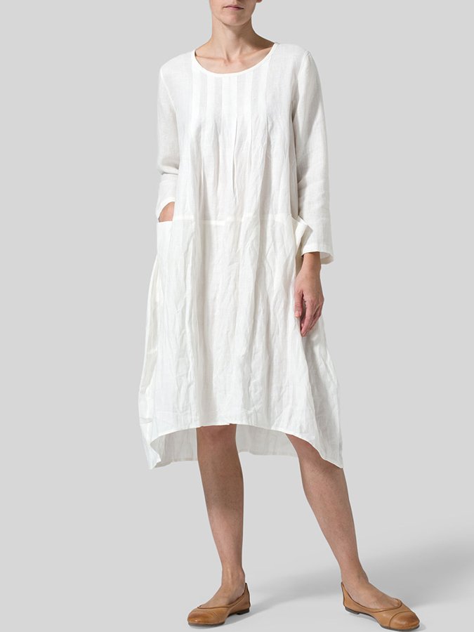 Women's Linen Pleated Pocket Dress