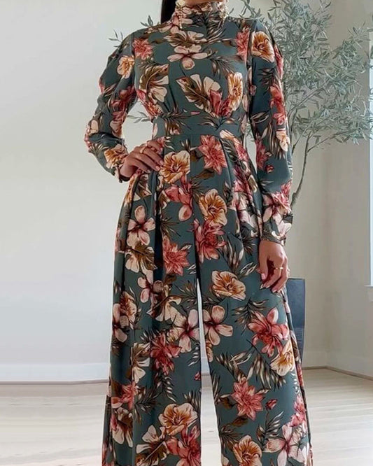 Fashion Casual Printed Long Sleeve Jumpsuit