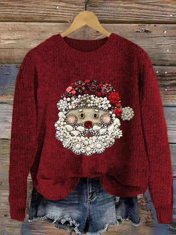 Women's Jewelry Santa Print Casual Sweater