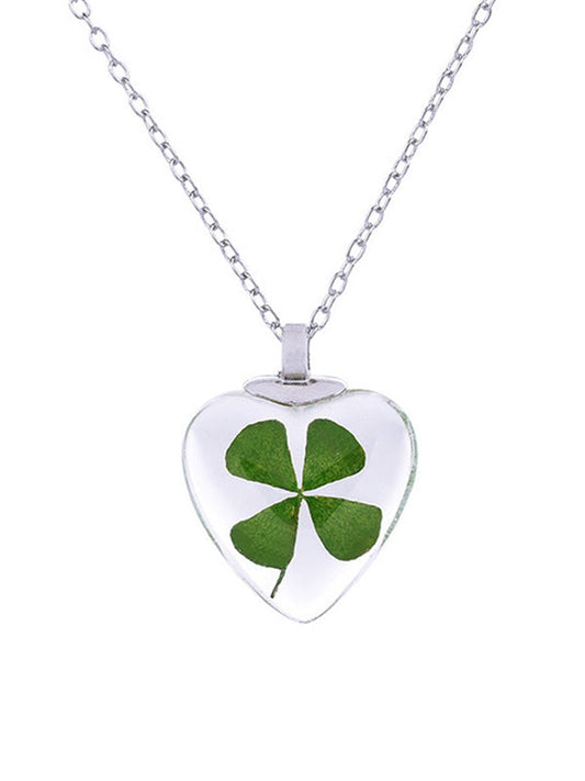 Wisherryy Transparent Water Drop Clover Necklace