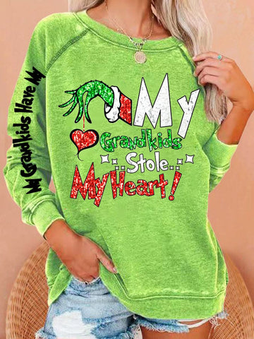 Women My Grandkids Stole My Heart Christmas Print Casual Sweatshirt