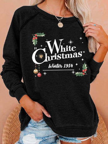 Women White Christmas Print Casual Sweatshirt