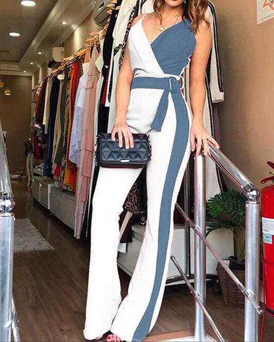 Color Block Suspenders Jumpsuit