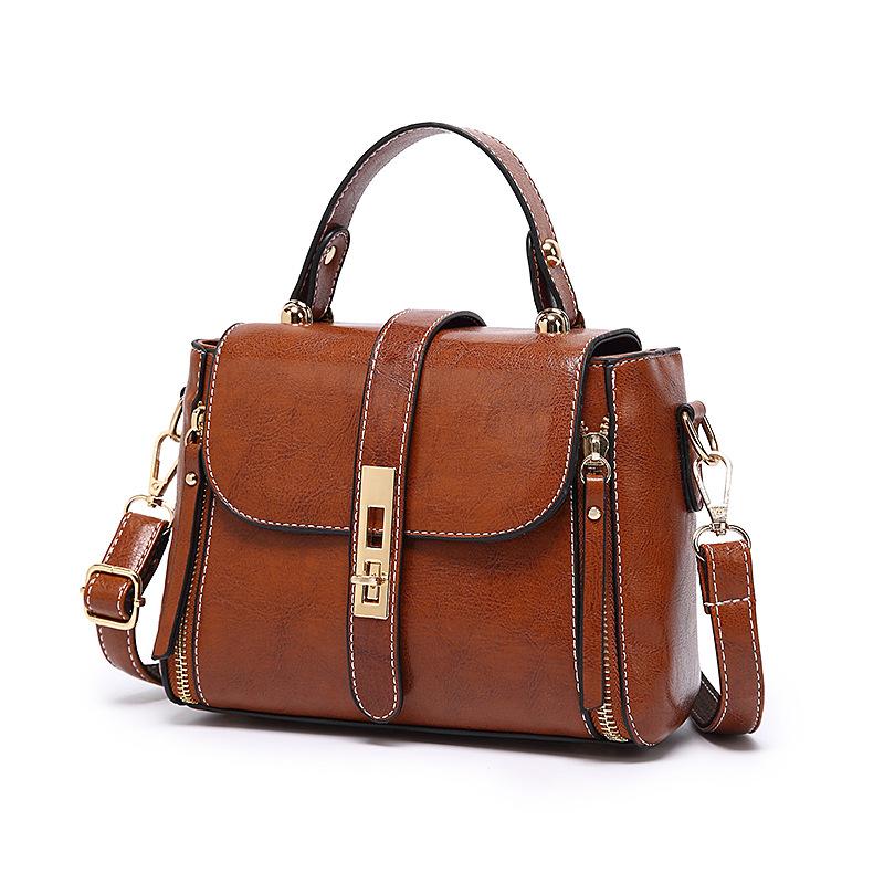 Small Square Bag 2022 New Fashion Shoulder Bag Retro Wax Leather Shoulder Diagonal Bag