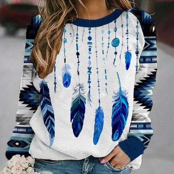 Casual Western Feather Print Sweatshirt