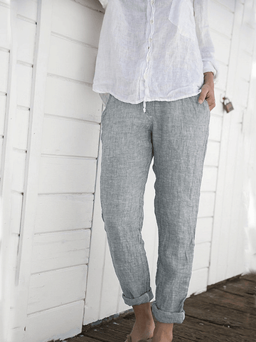 Casual Solid Linen Trousers