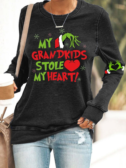 Women's My Grandkids Stole My Heart Print Casual Sweatshirt