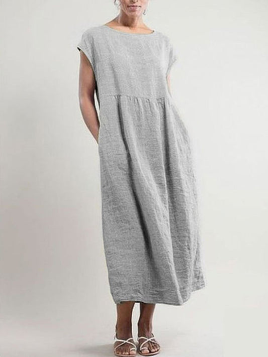 Solid Color Sleeveless Loose Pocket Cotton Linen Dress