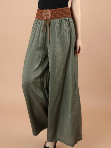 Ladies Cotton Linen Casual Loose Wide Leg Pants