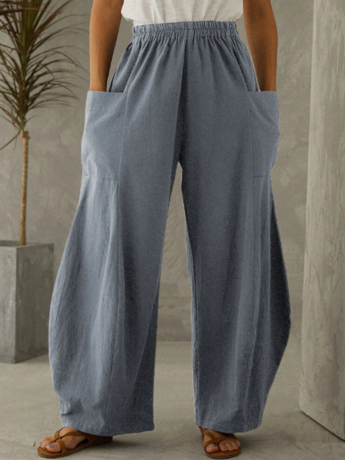 Women's Pure Color Cotton Casual Pants