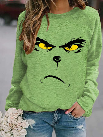 Women's Funny Christmas Cartoon Character Print Casual Sweatshirt