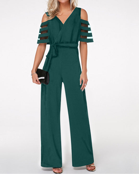 Hollow strap solid color jumpsuit